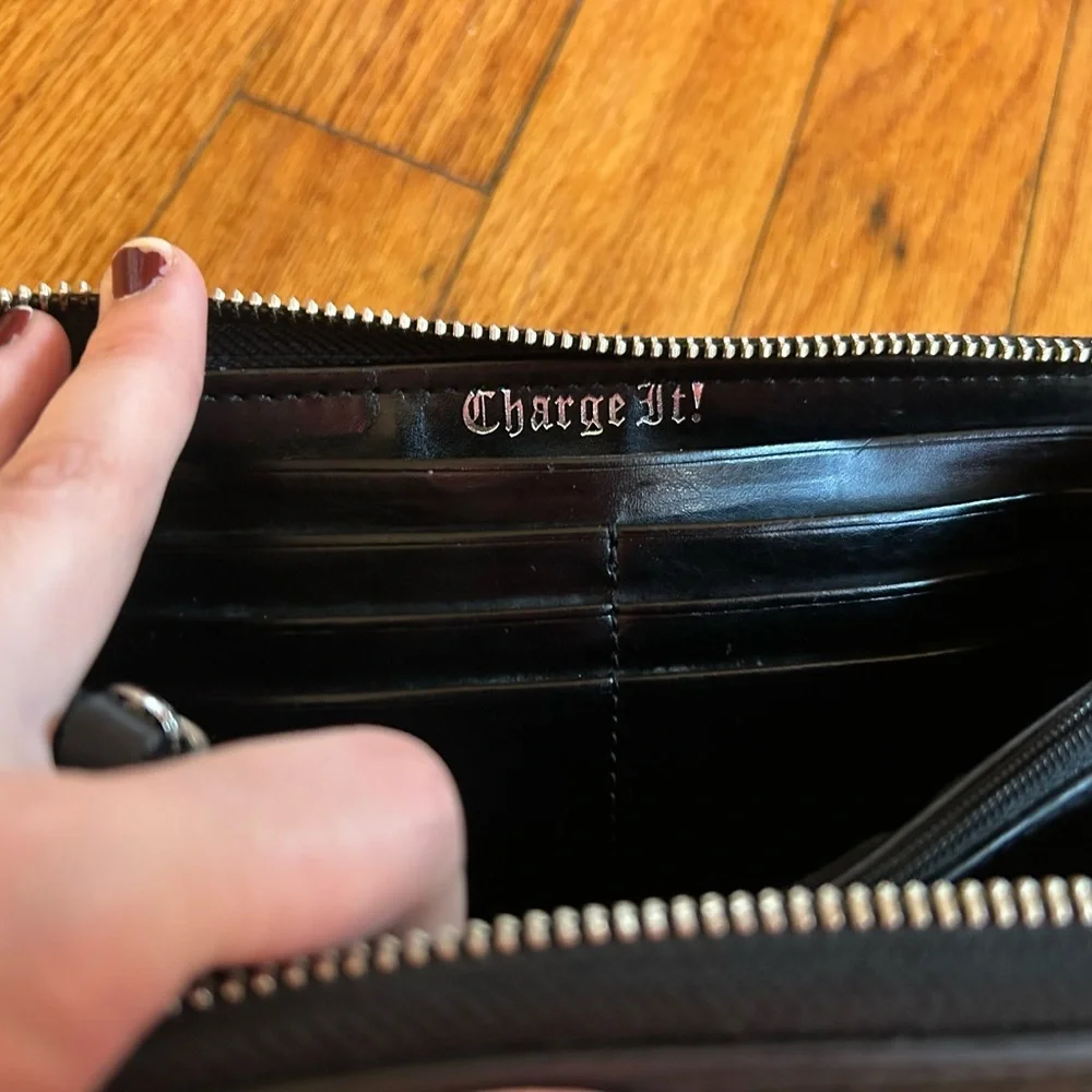 Vintage Juicy Couture Black Wallet Velour Charge It Embroidered Y2K‎ Zip Around